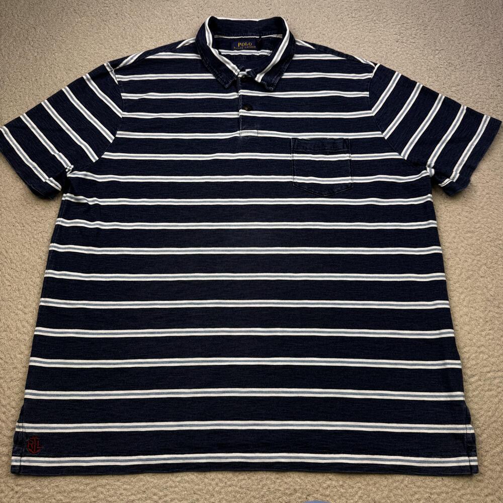 Polo Ralph Lauren Shirt Mens XL Striped Slub Pocket RL Embroidered Dress Casual